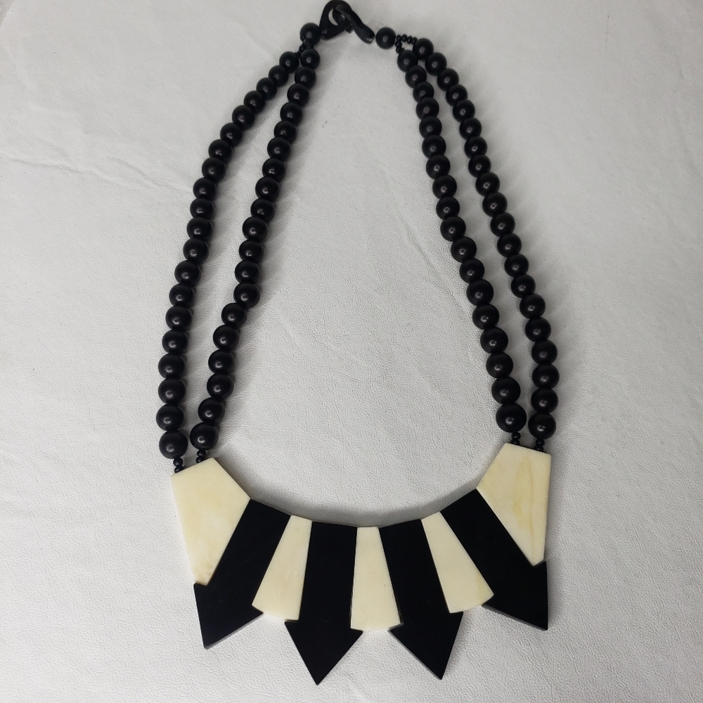 Acrylic Two Tone Black Cream Arrows Beads Handmade Statement Piece. Item #2255